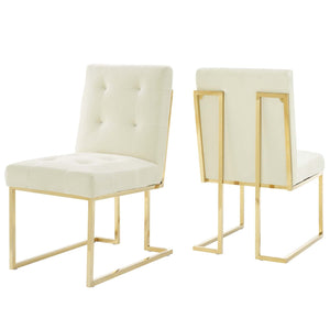 ModwayModway Privy Gold Stainless Steel Performance Velvet Dining Chair Set of 2 EEI-4152 EEI-4152-GLD-IVO- BetterPatio.com