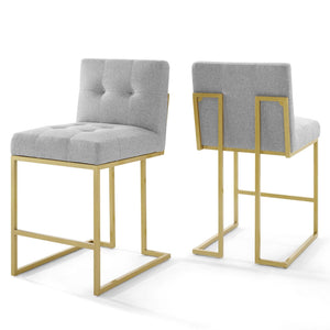 ModwayModway Privy Gold Stainless Steel Upholstered Fabric Counter Stool Set of 2 EEI-4154 EEI-4154-GLD-LGR- BetterPatio.com