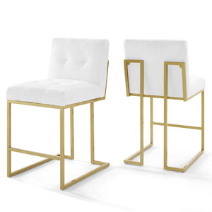 ModwayModway Privy Gold Stainless Steel Upholstered Fabric Counter Stool Set of 2 EEI-4154 EEI-4154-GLD-WHI- BetterPatio.com