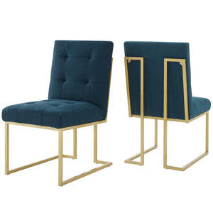 ModwayModway Privy Gold Stainless Steel Upholstered Fabric Dining Accent Chair Set of 2 EEI-4151 EEI-4151-GLD-AZU- BetterPatio.com