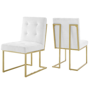 ModwayModway Privy Gold Stainless Steel Upholstered Fabric Dining Accent Chair Set of 2 EEI-4151 EEI-4151-GLD-WHI- BetterPatio.com