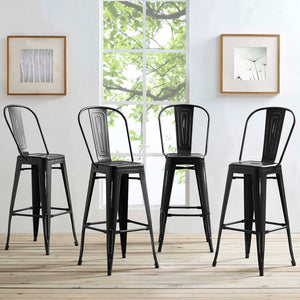 ModwayModway Promenade Bar Side Stool Metal Set of 4 EEI-3898 EEI-3898-BLK- BetterPatio.com