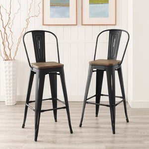 ModwayModway Promenade Bar Stool Metal Set of 2 EEI-3899 EEI-3899-BLK- BetterPatio.com