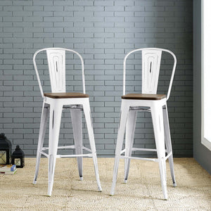 ModwayModway Promenade Bar Stool Metal Set of 2 EEI-3899 EEI-3899-WHI- BetterPatio.com