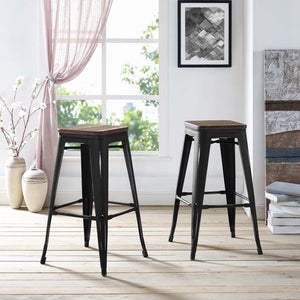 ModwayModway Promenade Bar Stool Set of 2 EEI-3956 EEI-3956-BLK- BetterPatio.com