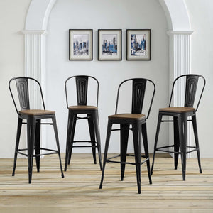 ModwayModway Promenade Bar Stool Set of 4 EEI-3897 EEI-3897-BLK- BetterPatio.com