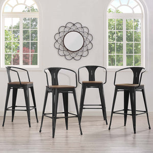 ModwayModway Promenade Bar Stool Set of 4 EEI-3955 EEI-3955-BLK- BetterPatio.com