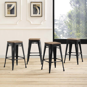 ModwayModway Promenade Counter Stool Set of 4 EEI-3959 EEI-3959-BLK- BetterPatio.com