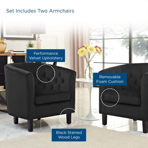 ModwayModway Prospect 2 Piece Performance Velvet Armchair Set EEI-3153 EEI-3153-BLK-SET- BetterPatio.com