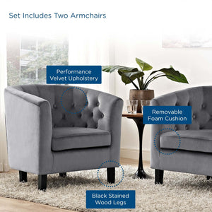 ModwayModway Prospect 2 Piece Performance Velvet Armchair Set EEI-3153 EEI-3153-GRY-SET- BetterPatio.com