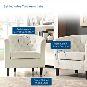 ModwayModway Prospect 2 Piece Performance Velvet Armchair Set EEI-3153 EEI-3153-IVO-SET- BetterPatio.com