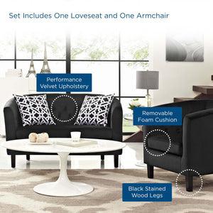 ModwayModway Prospect 2 Piece Performance Velvet Loveseat and Armchair Set EEI-3154 EEI-3154-BLK-SET- BetterPatio.com