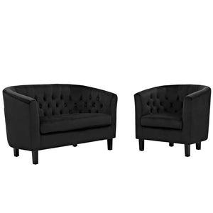 ModwayModway Prospect 2 Piece Performance Velvet Loveseat and Armchair Set EEI-3154 EEI-3154-BLK-SET- BetterPatio.com