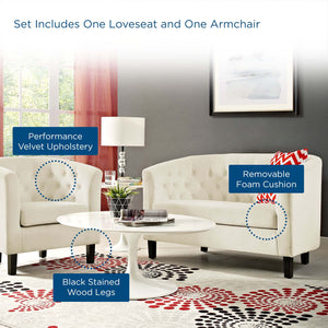 ModwayModway Prospect 2 Piece Performance Velvet Loveseat and Armchair Set EEI-3154 EEI-3154-IVO-SET- BetterPatio.com