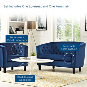 ModwayModway Prospect 2 Piece Performance Velvet Loveseat and Armchair Set EEI-3154 EEI-3154-NAV-SET- BetterPatio.com