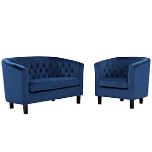 ModwayModway Prospect 2 Piece Performance Velvet Loveseat and Armchair Set EEI-3154 EEI-3154-NAV-SET- BetterPatio.com