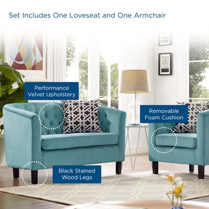 ModwayModway Prospect 2 Piece Performance Velvet Loveseat and Armchair Set EEI-3154 EEI-3154-SEA-SET- BetterPatio.com