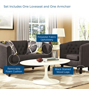 ModwayModway Prospect 2 Piece Upholstered Fabric Loveseat and Armchair Set EEI-3148 EEI-3148-BRN-SET- BetterPatio.com