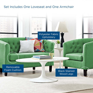 ModwayModway Prospect 2 Piece Upholstered Fabric Loveseat and Armchair Set EEI-3148 EEI-3148-GRN-SET- BetterPatio.com