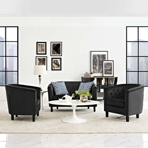 ModwayModway Prospect 3 Piece Performance Velvet Loveseat and Armchair Set EEI-3152 EEI-3152-BLK-SET- BetterPatio.com