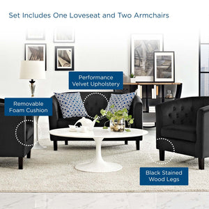 ModwayModway Prospect 3 Piece Performance Velvet Loveseat and Armchair Set EEI-3152 EEI-3152-BLK-SET- BetterPatio.com