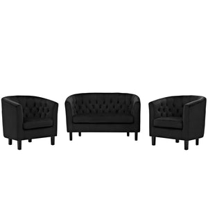 ModwayModway Prospect 3 Piece Performance Velvet Loveseat and Armchair Set EEI-3152 EEI-3152-BLK-SET- BetterPatio.com