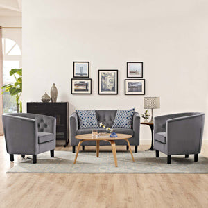 ModwayModway Prospect 3 Piece Performance Velvet Loveseat and Armchair Set EEI-3152 EEI-3152-GRY-SET- BetterPatio.com