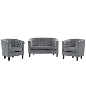 ModwayModway Prospect 3 Piece Performance Velvet Loveseat and Armchair Set EEI-3152 EEI-3152-GRY-SET- BetterPatio.com