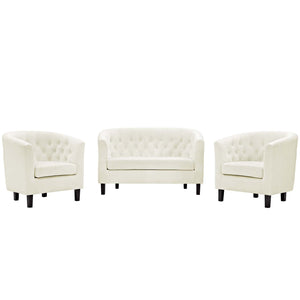 ModwayModway Prospect 3 Piece Performance Velvet Loveseat and Armchair Set EEI-3152 EEI-3152-IVO-SET- BetterPatio.com