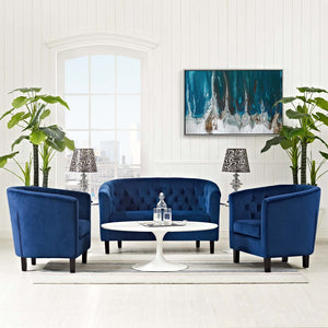 ModwayModway Prospect 3 Piece Performance Velvet Loveseat and Armchair Set EEI-3152 EEI-3152-NAV-SET- BetterPatio.com