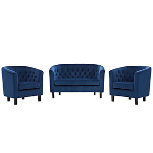 ModwayModway Prospect 3 Piece Performance Velvet Loveseat and Armchair Set EEI-3152 EEI-3152-NAV-SET- BetterPatio.com