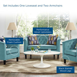 ModwayModway Prospect 3 Piece Performance Velvet Loveseat and Armchair Set EEI-3152 EEI-3152-SEA-SET- BetterPatio.com