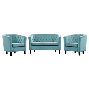 ModwayModway Prospect 3 Piece Performance Velvet Loveseat and Armchair Set EEI-3152 EEI-3152-SEA-SET- BetterPatio.com