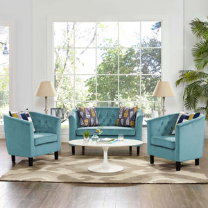 ModwayModway Prospect 3 Piece Performance Velvet Loveseat and Armchair Set EEI-3152 EEI-3152-SEA-SET- BetterPatio.com