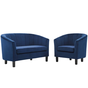 ModwayModway Prospect Channel Tufted Performance Velvet Loveseat and Armchair Set EEI-4146 EEI-4146-NAV-SET- BetterPatio.com