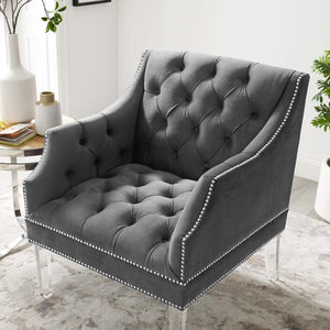 ModwayModway Proverbial Tufted Button Accent Performance Velvet Armchair EEI-3413 EEI-3413-GRY- BetterPatio.com