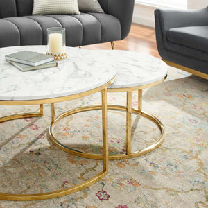 ModwayModway Ravenna Artificial Marble Nesting Coffee Table EEI-4208 EEI-4208-GLD-WHI- BetterPatio.com