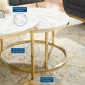 ModwayModway Ravenna Artificial Marble Nesting Coffee Table EEI-4208 EEI-4208-GLD-WHI- BetterPatio.com