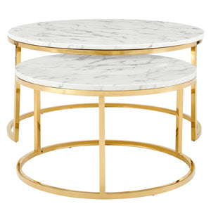 ModwayModway Ravenna Artificial Marble Nesting Coffee Table EEI-4208 EEI-4208-GLD-WHI- BetterPatio.com