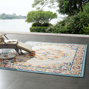 ModwayModway Reflect Ansel Distressed Floral Persian Medallion 8x10 Indoor and Outdoor Area Rug R-1183-810 R-1183A-810- BetterPatio.com