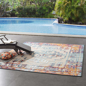 ModwayModway Reflect Nyssa Distressed Geometric Southwestern Aztec 8x10 Indoor/Outdoor Area Rug R-1181-810 R-1181A-810- BetterPatio.com