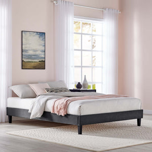 ModwayModway Reign Twin Performance Velvet Platform Bed Frame MOD-6264 MOD-6264-CHA- BetterPatio.com