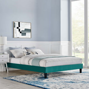 ModwayModway Reign Twin Performance Velvet Platform Bed Frame MOD-6264 MOD-6264-TEA- BetterPatio.com