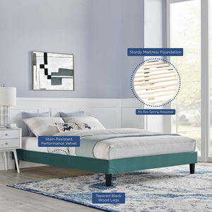 ModwayModway Reign Twin Performance Velvet Platform Bed Frame MOD-6264 MOD-6264-TEA- BetterPatio.com