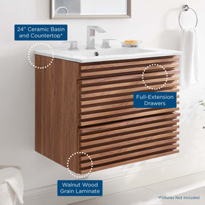 ModwayModway Render 24" Wall-Mount Bathroom Vanity EEI-4433 EEI-4433-WAL-WHI- BetterPatio.com