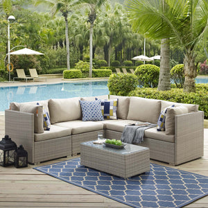 ModwayModway Repose 6 Piece Outdoor Patio Sunbrella Sectional Set EEI-3017 EEI-3017-LGR-BEI-SET- BetterPatio.com