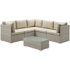 ModwayModway Repose 6 Piece Outdoor Patio Sunbrella Sectional Set EEI-3017 EEI-3017-LGR-BEI-SET- BetterPatio.com