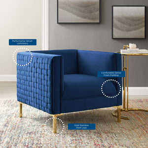 ModwayModway Resonate Performance Velvet Armchair EEI-3916 EEI-3916-NAV- BetterPatio.com