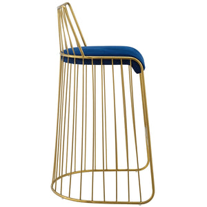 ModwayModway Rivulet Gold Stainless Steel Performance Velvet Bar Stool EEI-3131 EEI-3131-GLD-NAV- BetterPatio.com