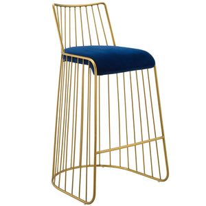 ModwayModway Rivulet Gold Stainless Steel Performance Velvet Bar Stool EEI-3131 EEI-3131-GLD-NAV- BetterPatio.com